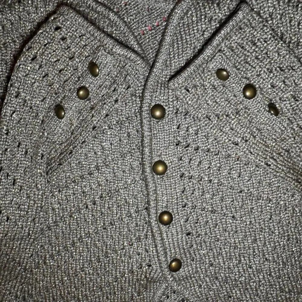 Chico’s Women’s Bronze Metallic Crochet Cardigan Blazer Sweater Size 3 (XL) - Image 3