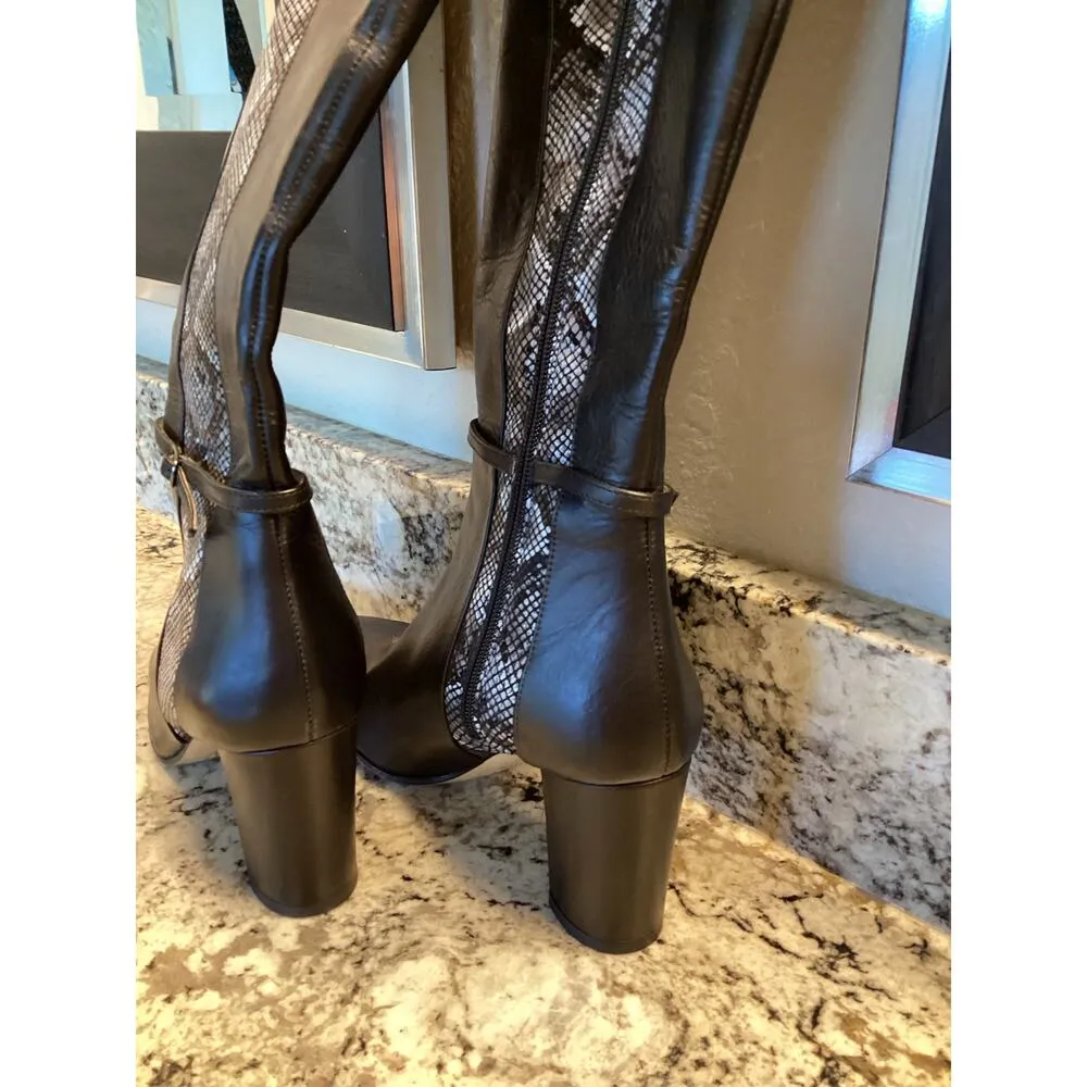 AMALFI Istria Black Chantal Snake Skin Tall Heeled Moto Riding Boots Italy 7.5M Size 7.5 - Image 13