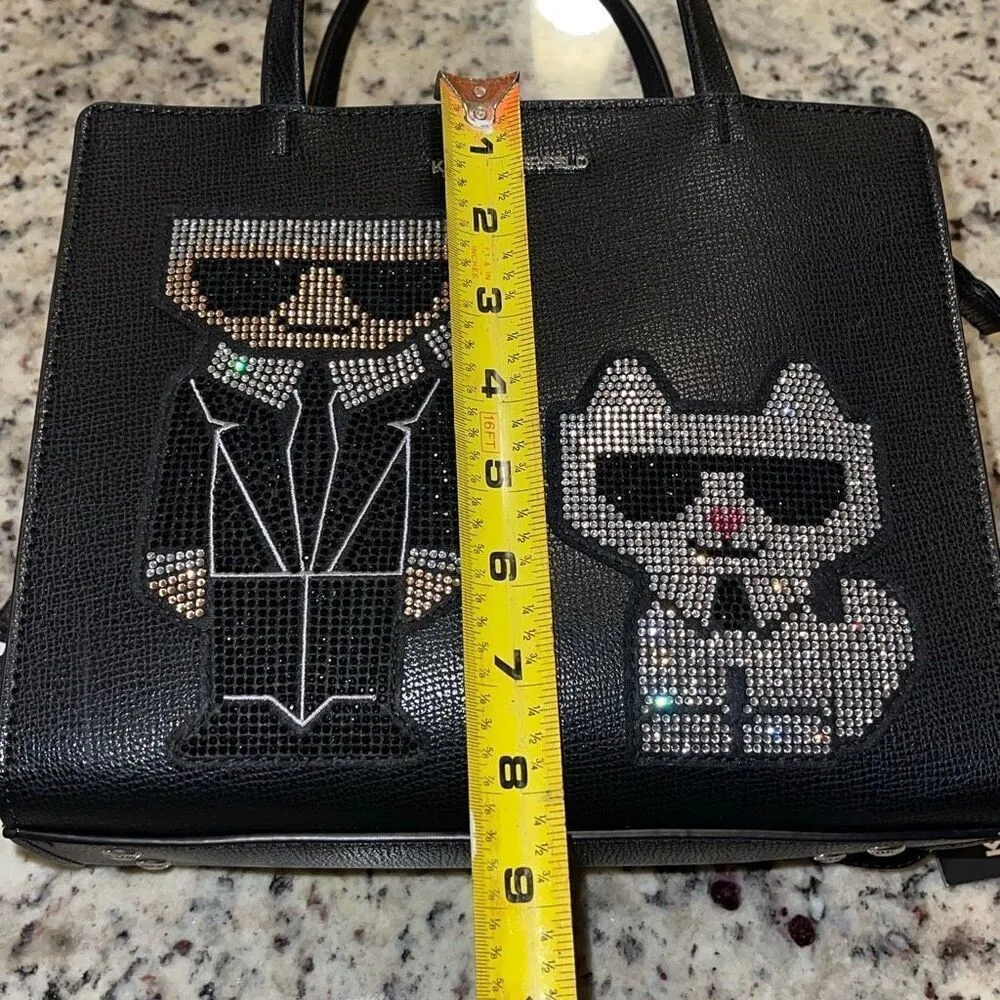 Karl Lagerfeld Womens Maybelle Rhinestone‎ Satchel Crossbody Black Medium NWT - Image 10