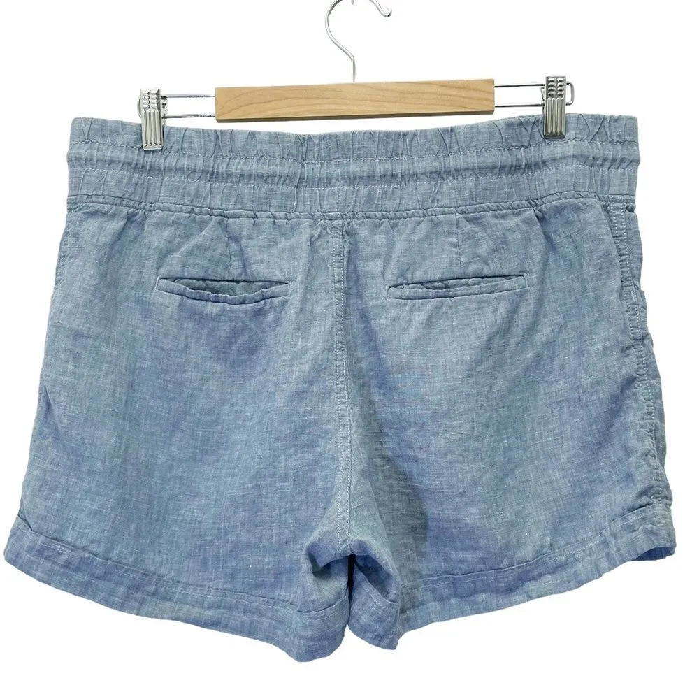 Athleta Cabo Linen Pull On Utility Shorts Women’s Size 16 Chambray Blue Summer - Image 7