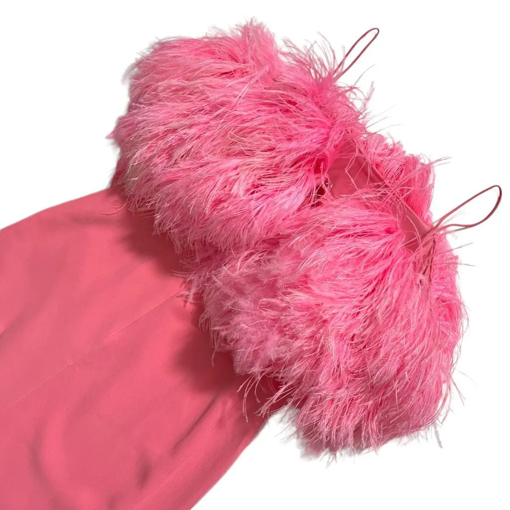 David Koma High Slit Feather Bra Dress in‎ Pink Size 6 - Image 10