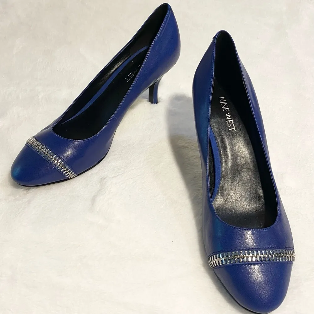 Nine West Blue Leather Zipper Pumps Size 8 Evert - Image 6