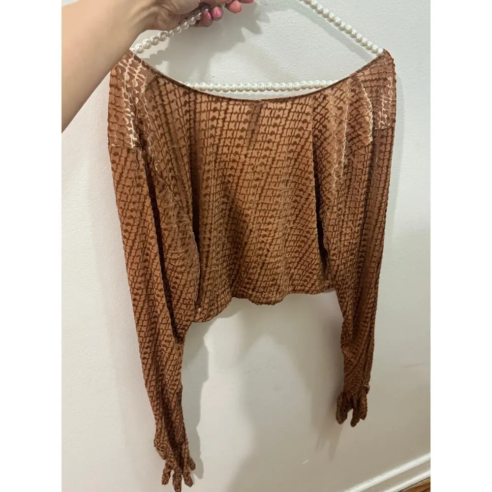 SKIMS Size 4X Velvet Burnout Logo Glove Crop Top Copper BR-TOP-0935 NWT - Image 8