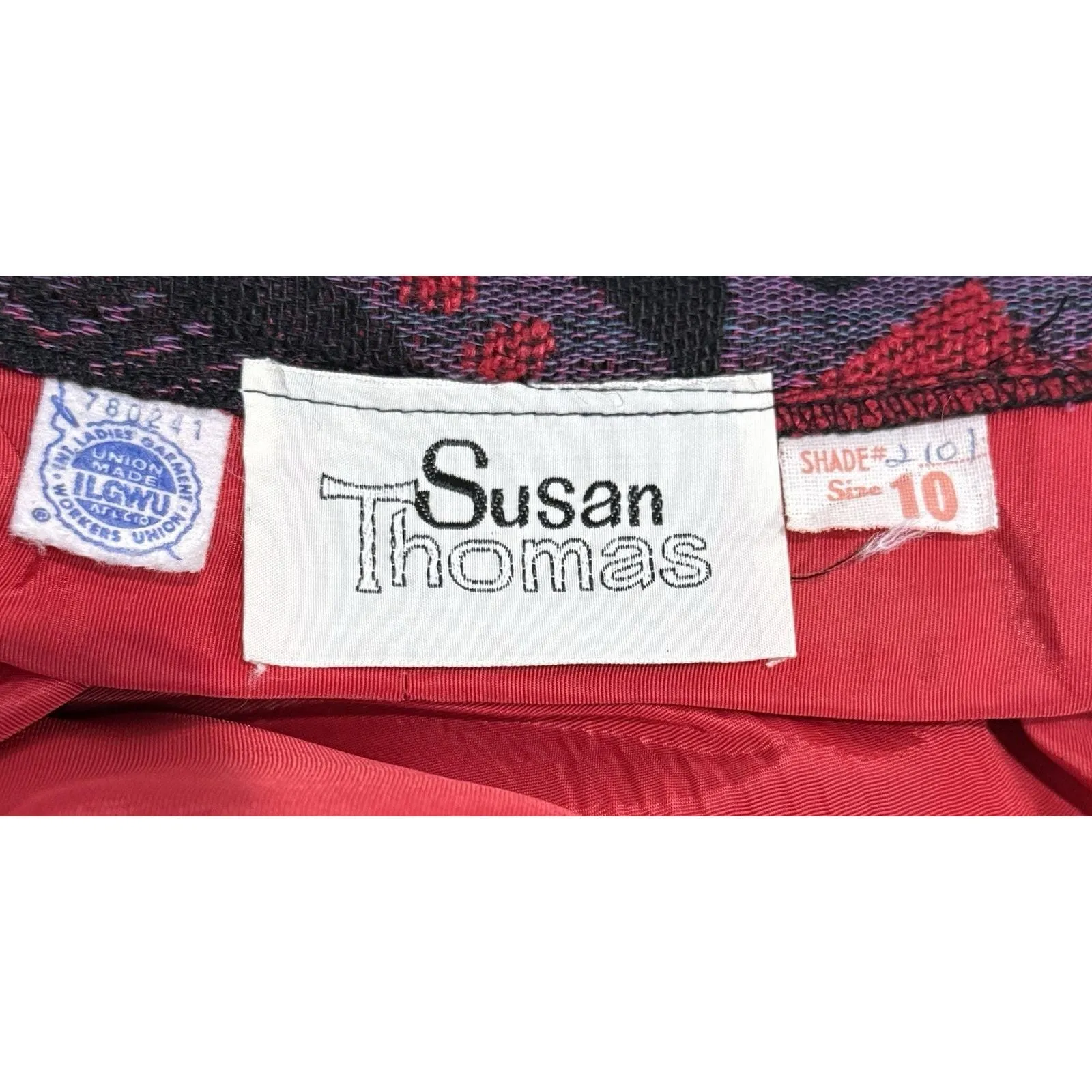 Vintage 70s/80s Susan Thomas Boho Geometric Tapestry Red Wool Lined Skirt Sz 10 - Image 5