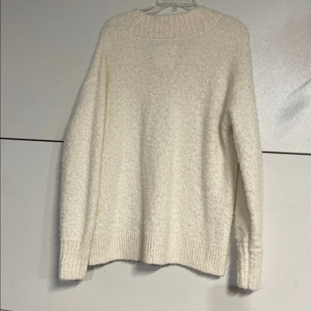 AERIE WOMENS IVORY CREAM TEDDY SWEATER V NECK OVERSIZED XS - Image 5