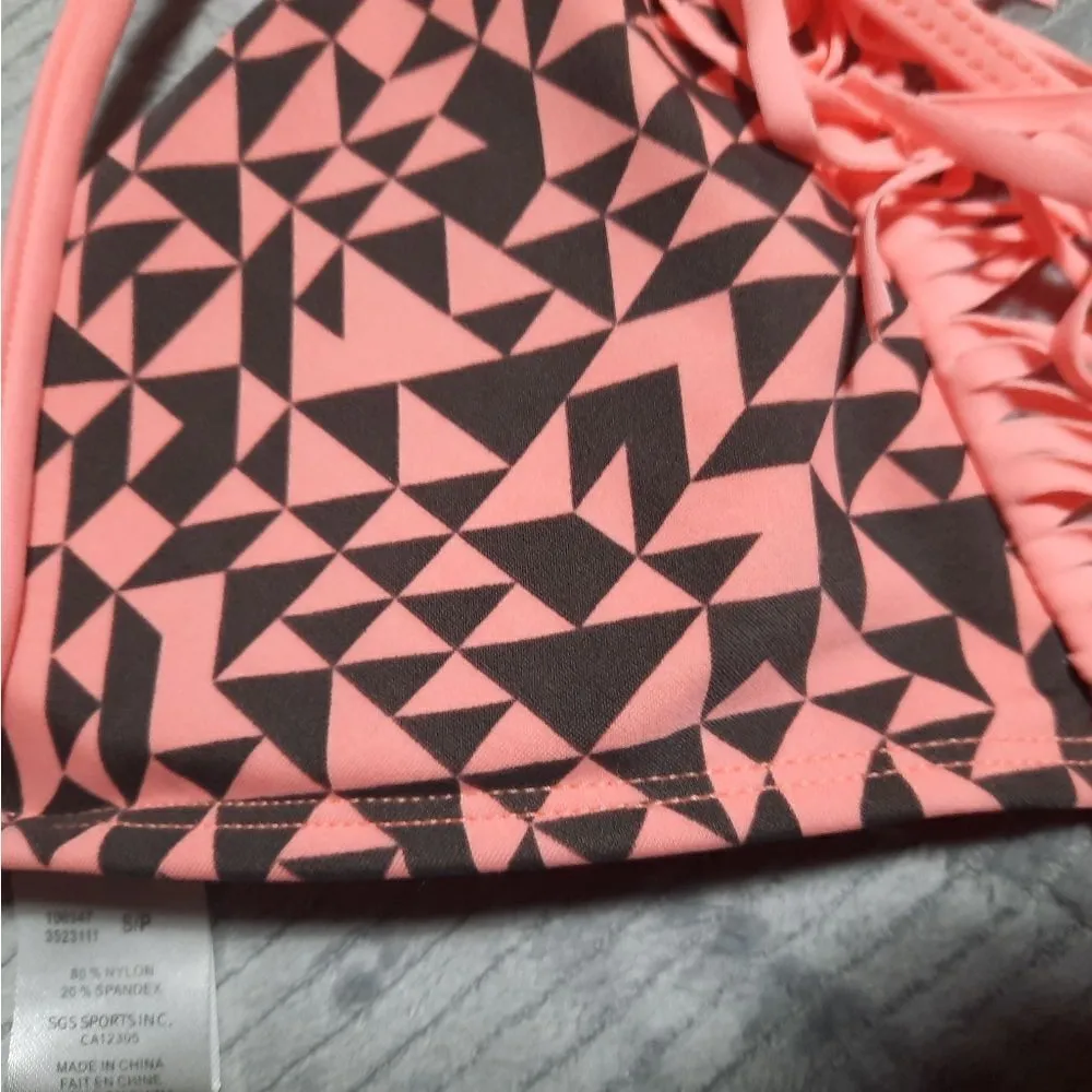 Eidon Bikini Top S Pink Dark Gray Fringe Boho - Image 4