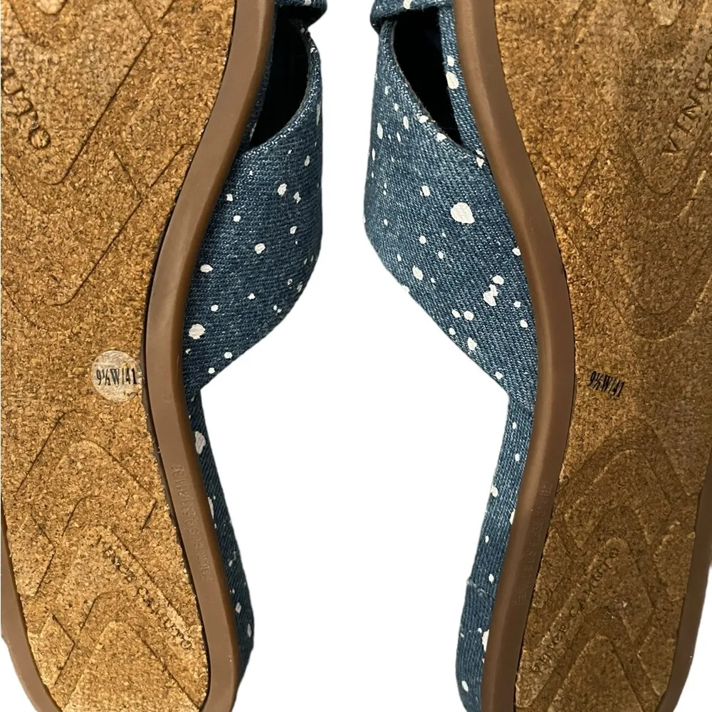 Vince Camuto Esulla Blue Denim Splatter Paint Cross Band Slides Size 9.5W/41 EU - Image 10