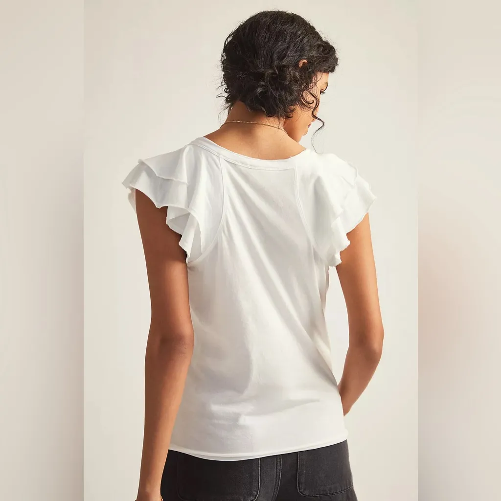 Maeve x Anthropologie Ivory White Catie Ruffle-Sleeved Tee Size Medium - Image 5