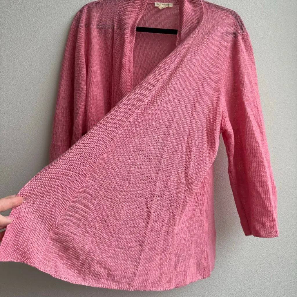 Eileen Fisher 100% Linen Open Front Pink 3/4 Sleeve Lightweight Cardigan Size XL - Image 2