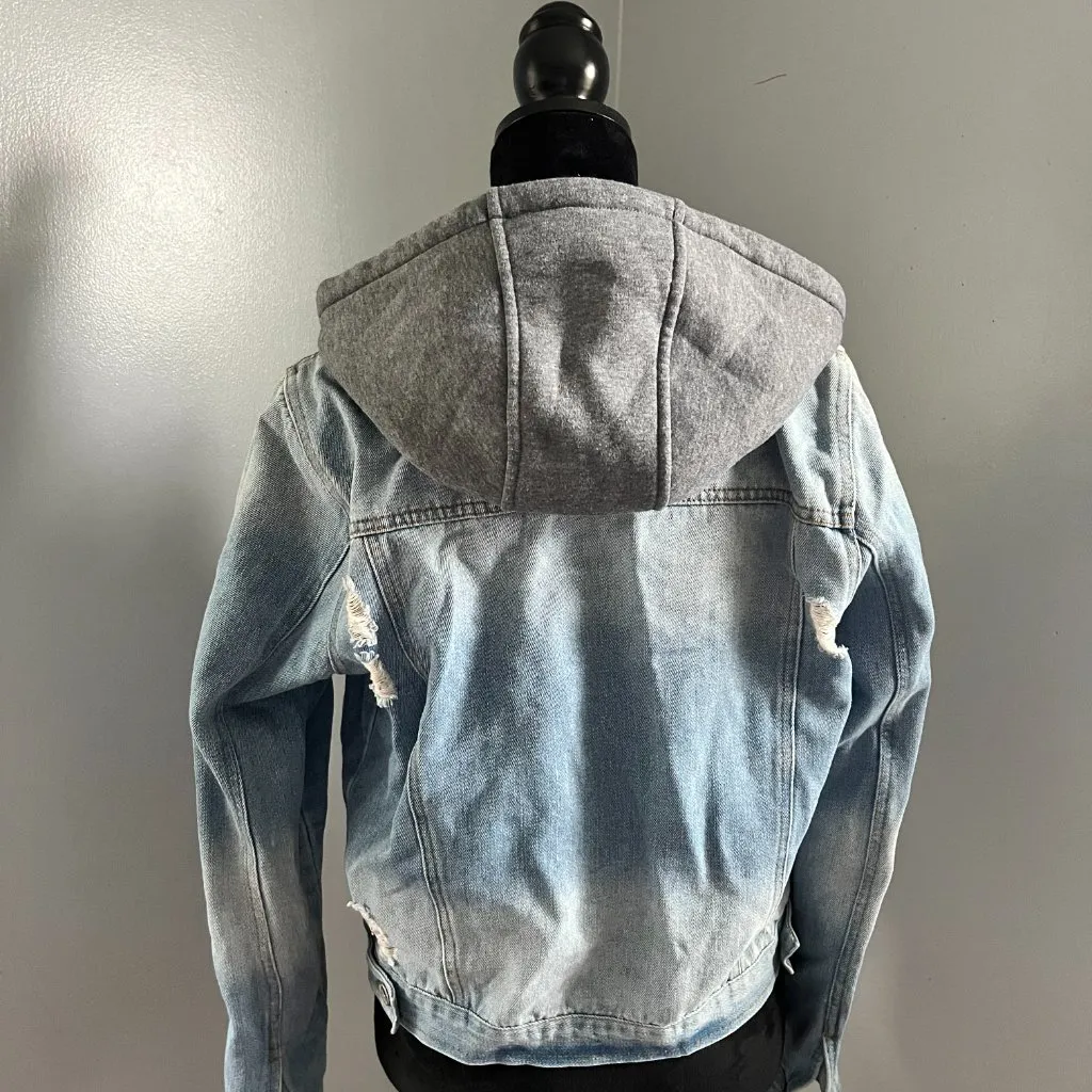 Ci Sono Denim Jacket, Removable Hood, Distressed, Size Large, Style DJK161 - Image 7