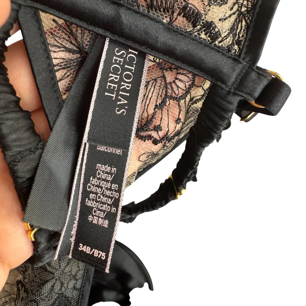 Victoria’s Secret Size 34B Bustier Balconette Bra Black Lace Lingerie‎ Corset - Image 4