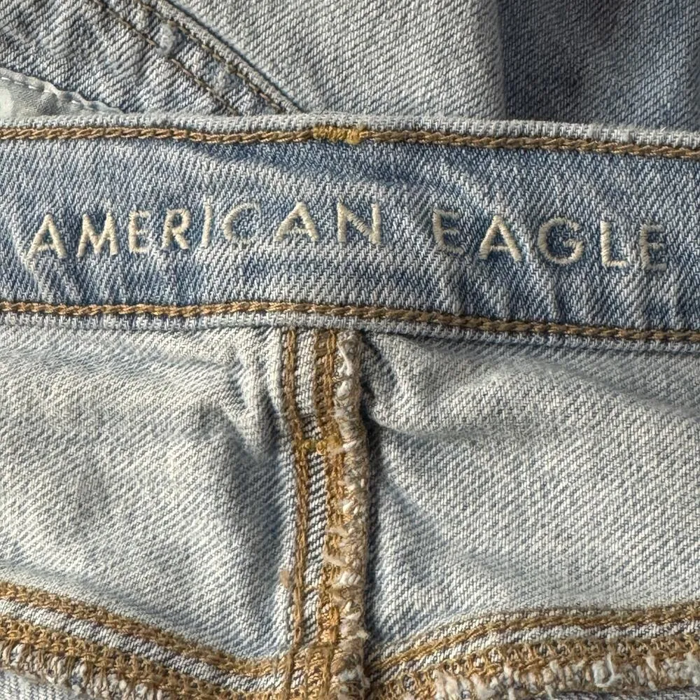 American Eagle SZ 18 - 90’s Boyfriend Jean Shorts Distressed Patches Frayed Hems - Image 8