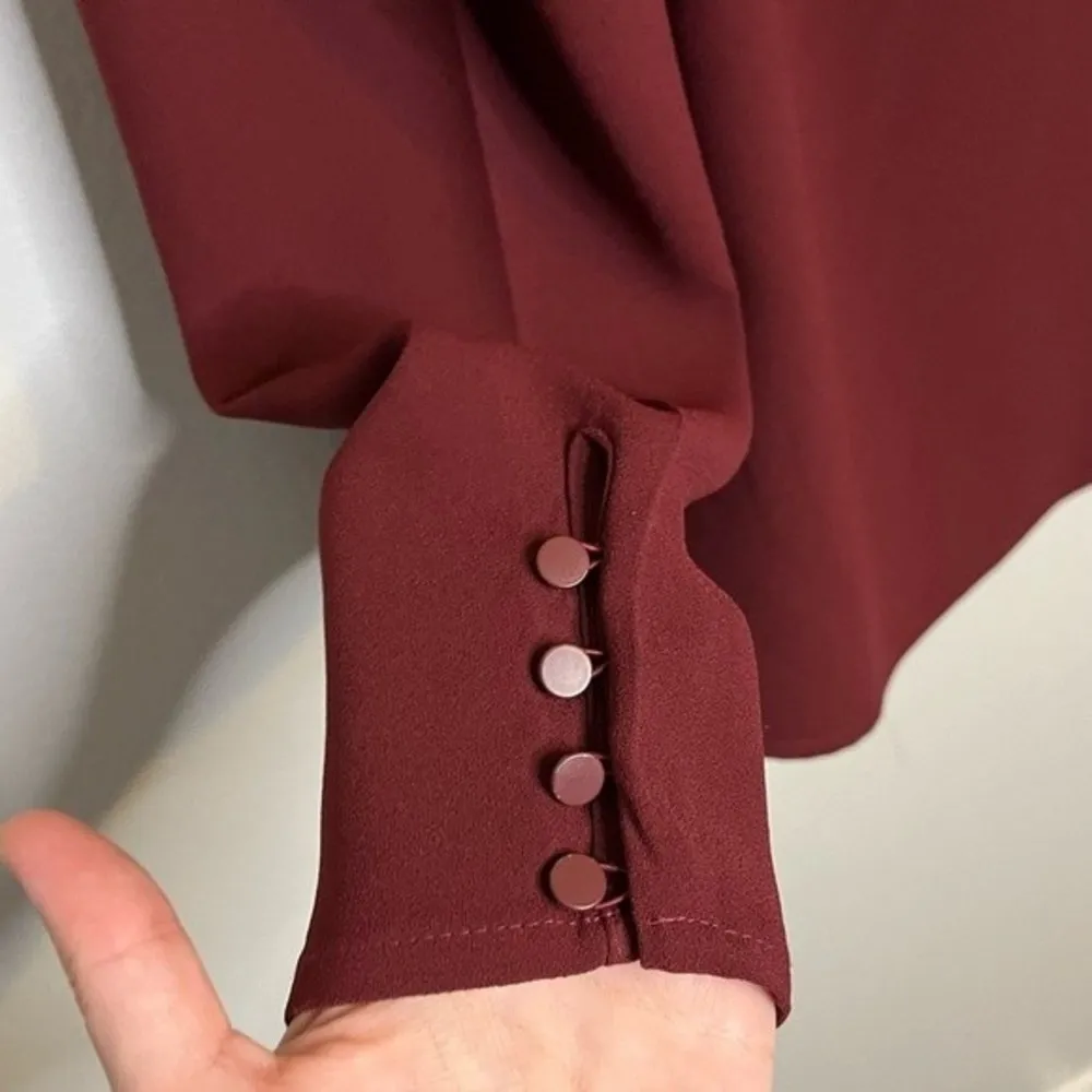 Women’s Maroon Puffy Shoulder Long Sleeve Top Size Small - Image 5