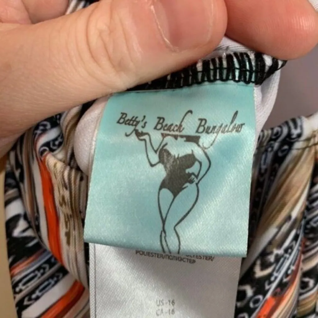 Betty's Beach Bungalow Striped One Piece Swimsuit V Neck Ruched Tummy Control 16 Orange - Image 8