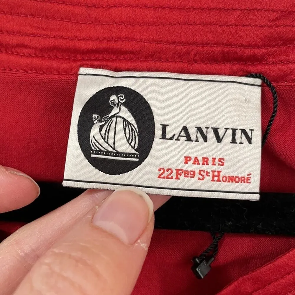 Lanvin Red Short Sleeve V Neck Sheath Dress Womens XS Viscose Lightweight Resort - Image 4