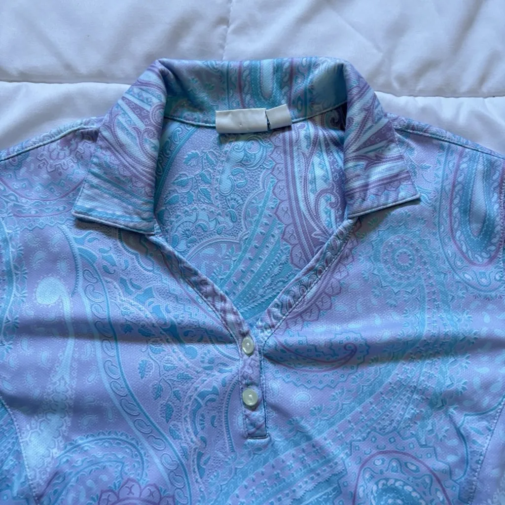 Vintage 90s Y2K Tail Golf Polo Short Sleeve Lilac Paisley Womens Size Small Blue - Image 3
