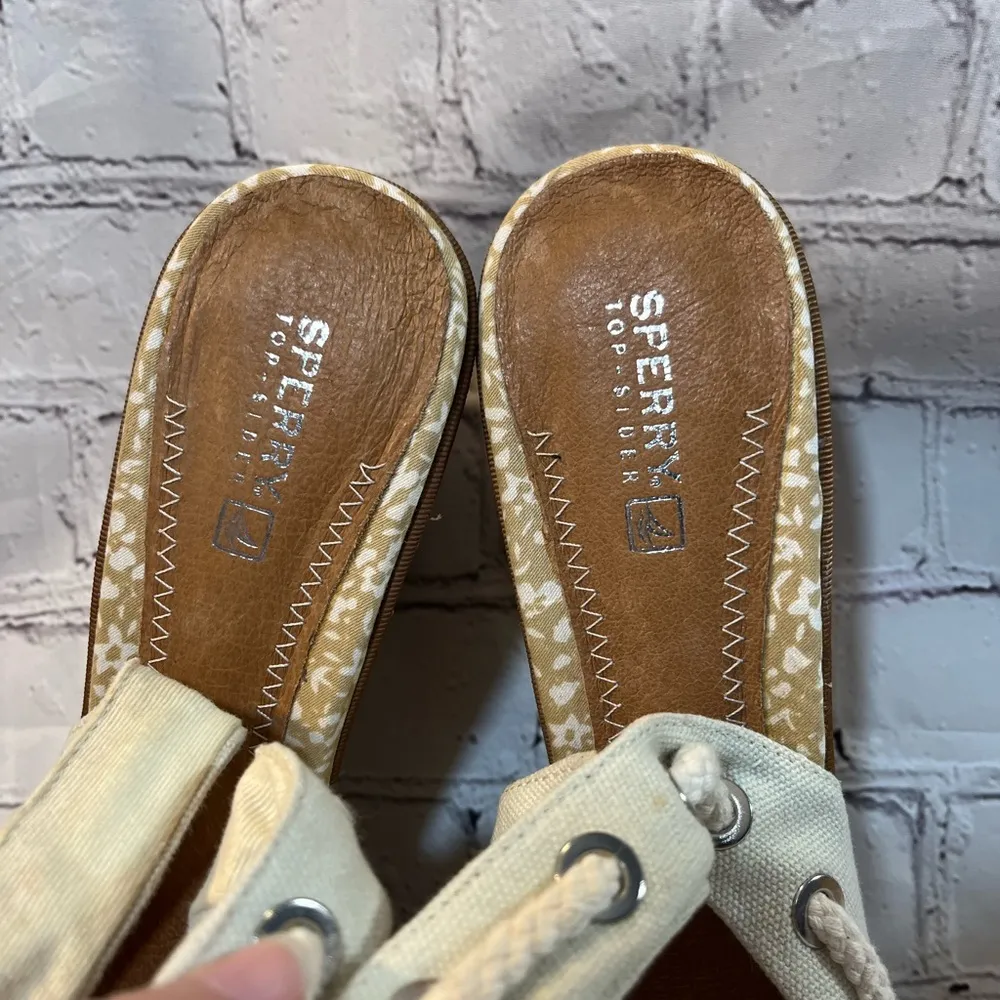 TOP SIDER Southport Rope Tie Cork Wedge Cream Canvas-9 - Image 5