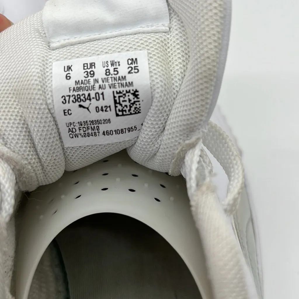 Puma Carina Iridescent High Platfrom Low Top Sneakers White/Silver Women's  8.5 - Image 7