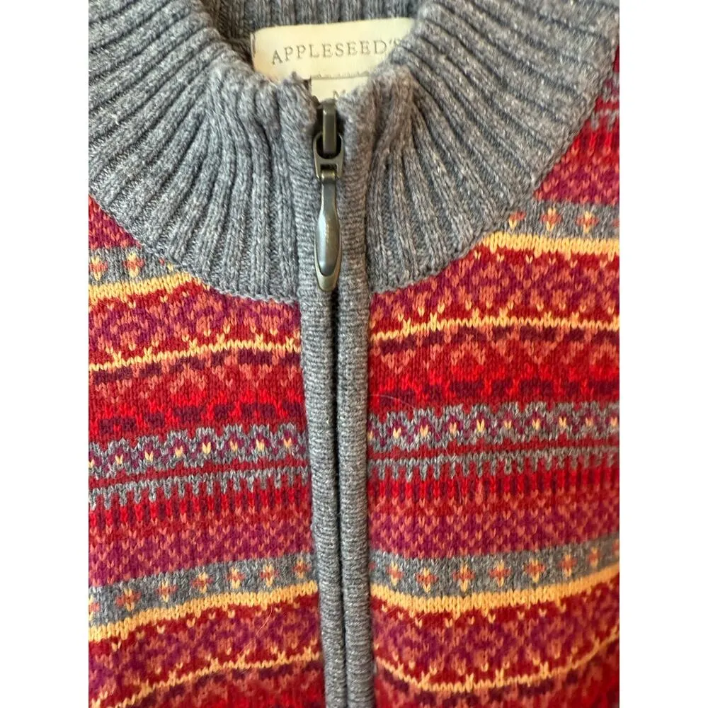 Appleseed's Long Sleeve Aztec Zip Up Cardigan Sweater Gray Red Women's Medium - Image 4