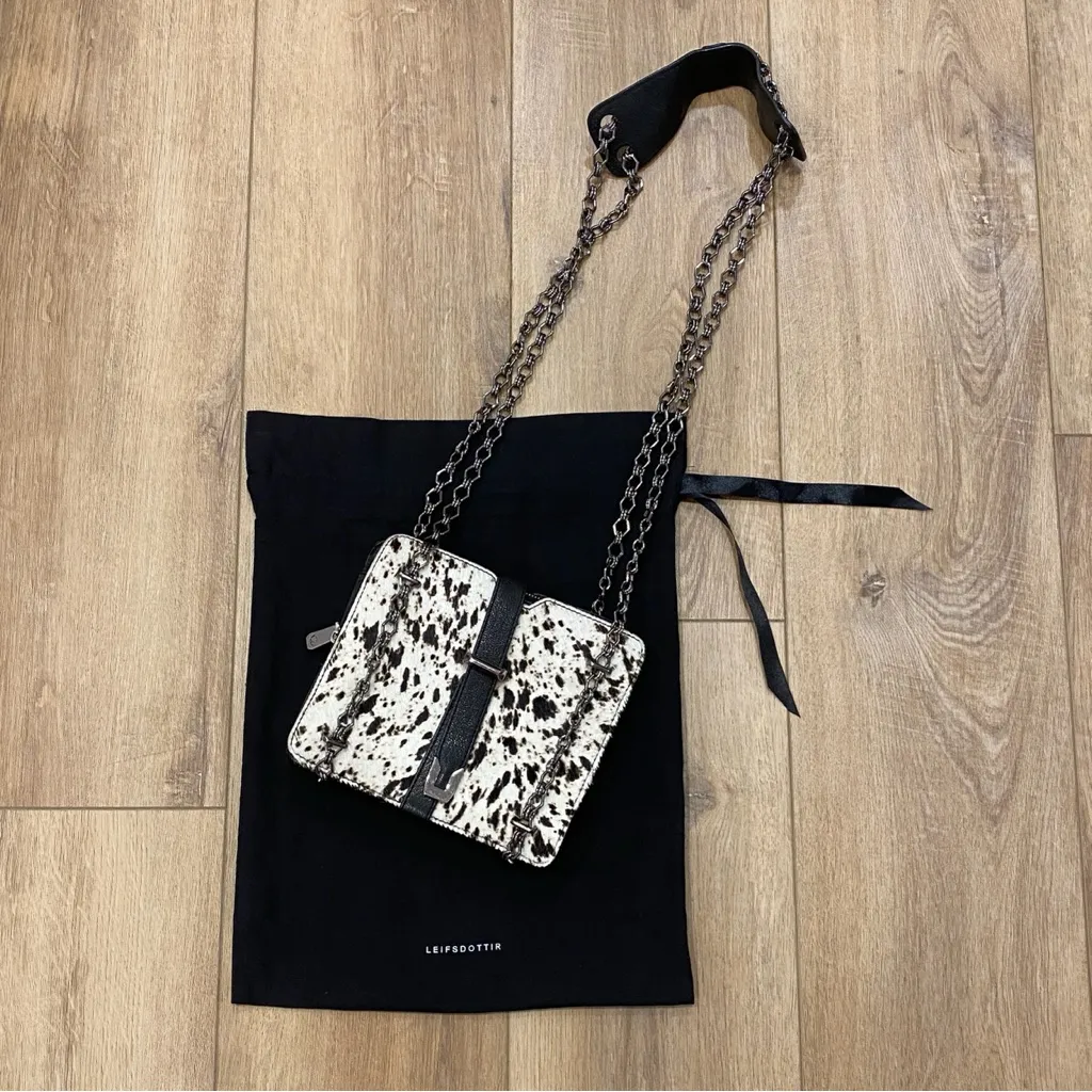 🌟LEIFSDOTTIR🌟 COW PRINT CALF HAIR LEATHER CHAIN SHOULDER BAG BLACK / WHITE - Image 2
