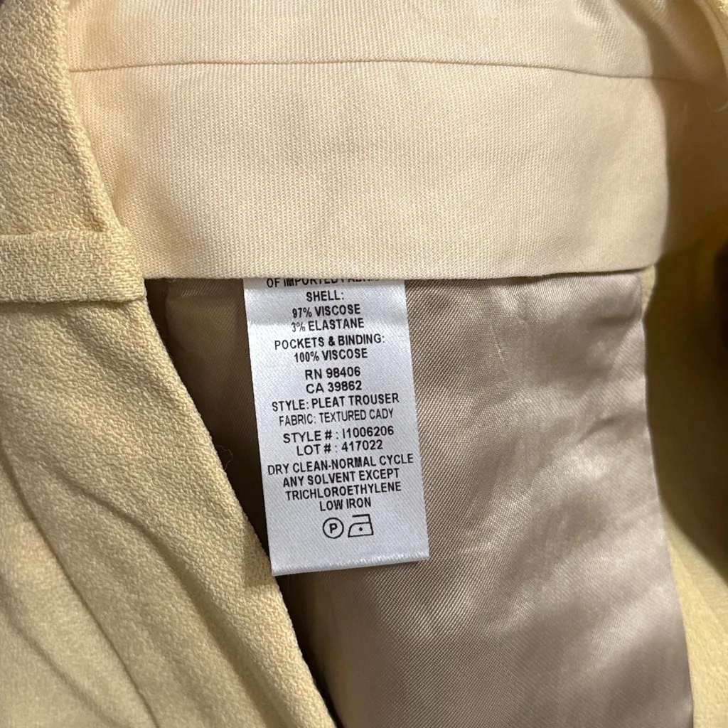 💙 NWT Theory Pale Straw Yellow High Waist Pleated Cady Trousers - Image 8