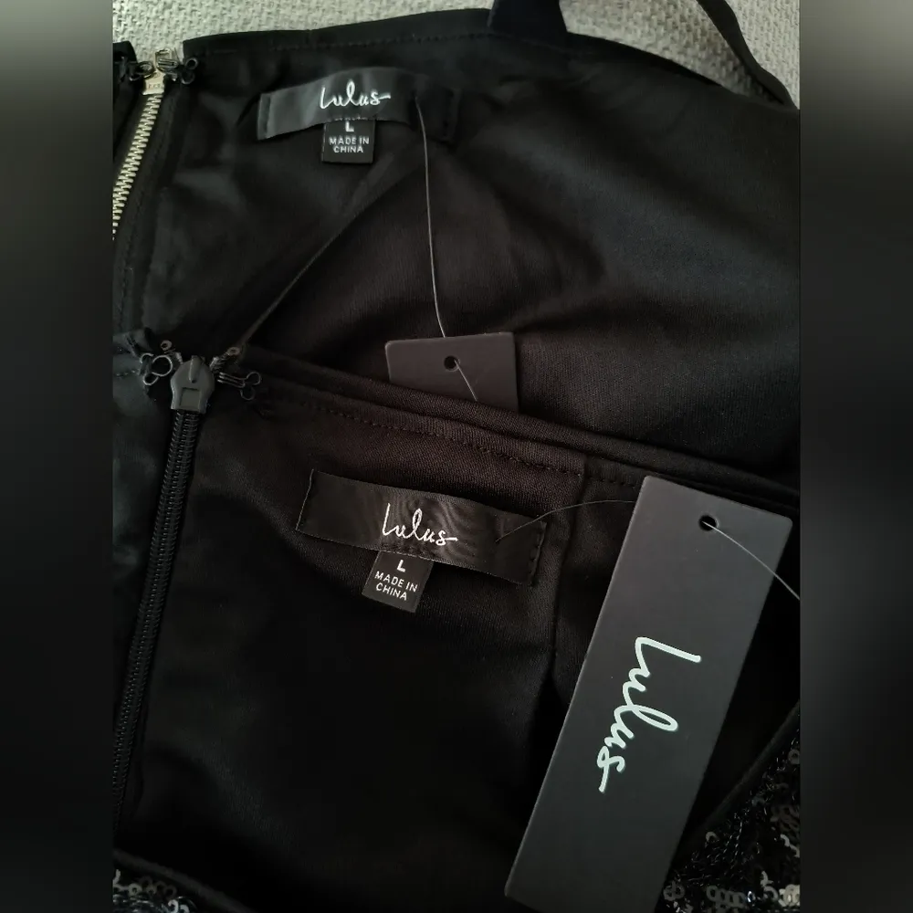 Lulus Black Sequin Coord Two Piece Bodycon Mini Skirt Set Large - Image 9