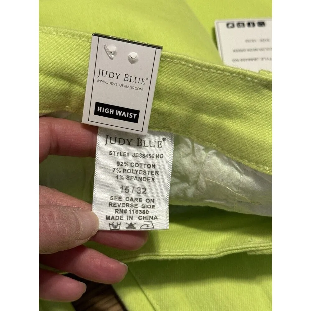 Judy Blue High Waist Slim Fit Neon Green Jeans Size 15/32 JB88456 Beach Vacation - Image 11
