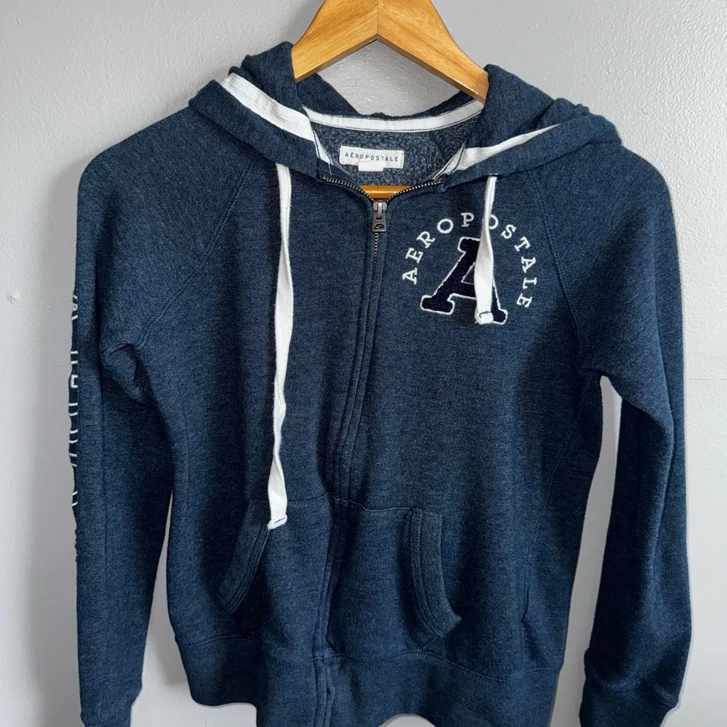 Aeropostale Women’s Hoodie Full Zip Navy Vintage Y2K Size XS EUC - Image 2