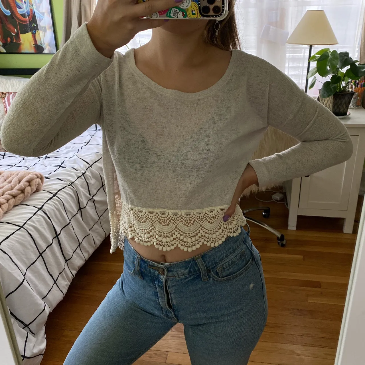 Abercrombie Lace Trim Cropped Sweater - Image 2
