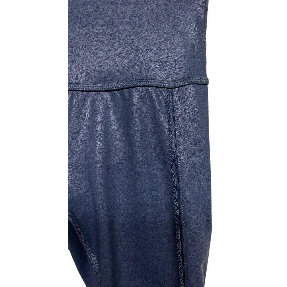 Beyond Yoga Navy Blue Faux Leather Leggings w Lace Trim Detailing Size Small - Image 3