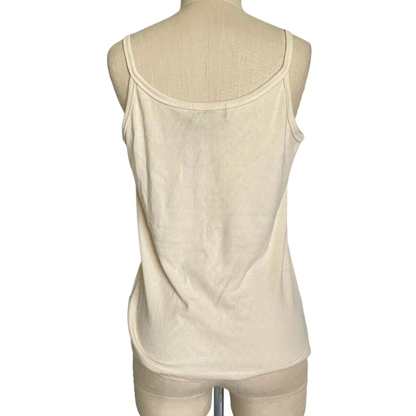 Vintage Lauren Ralph Lauren Cream Pointelle Button Front Cami Top - Image 5