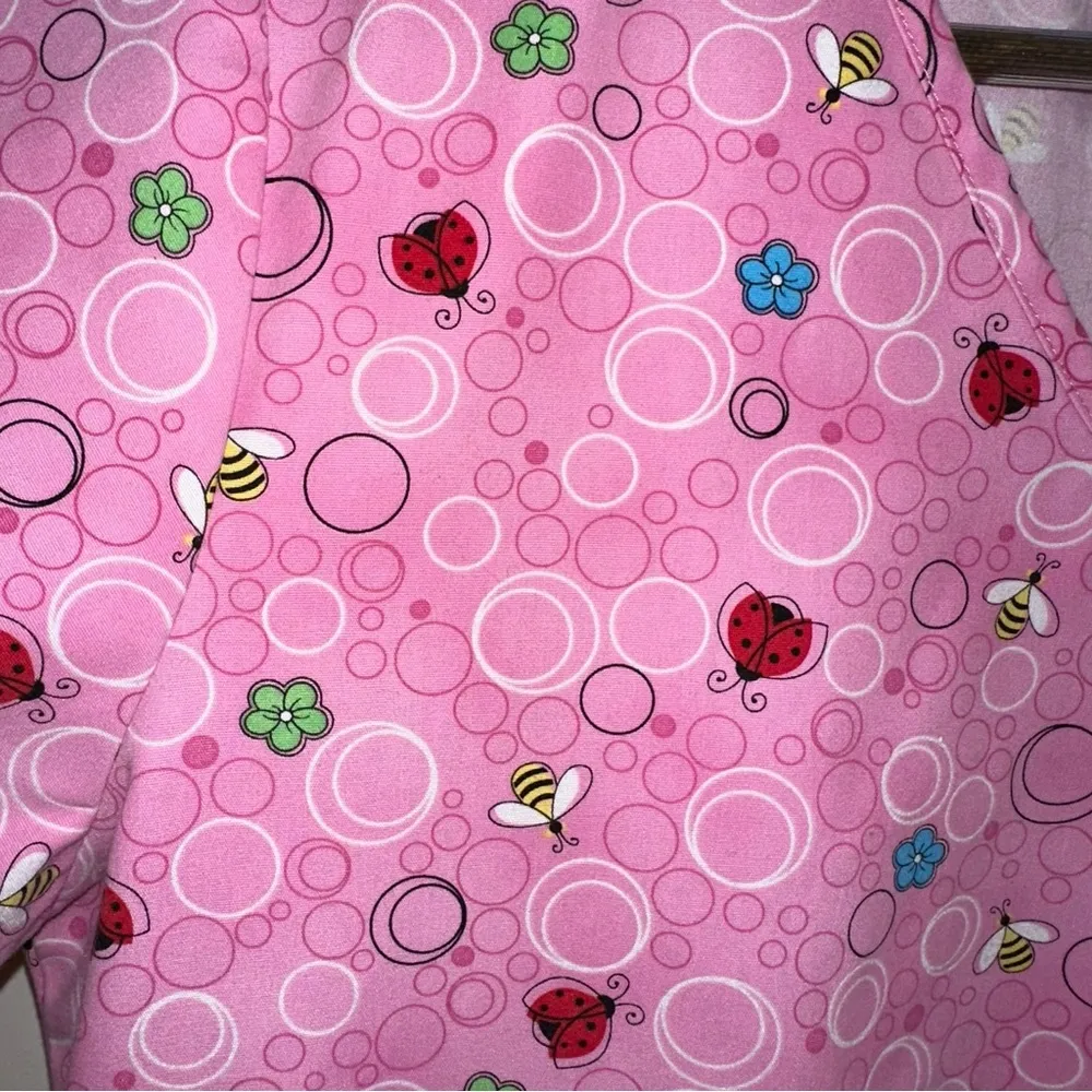 SB Scrubs pink ladybug bumblebee flower nurse smock scrub shirt women XS - Image 8