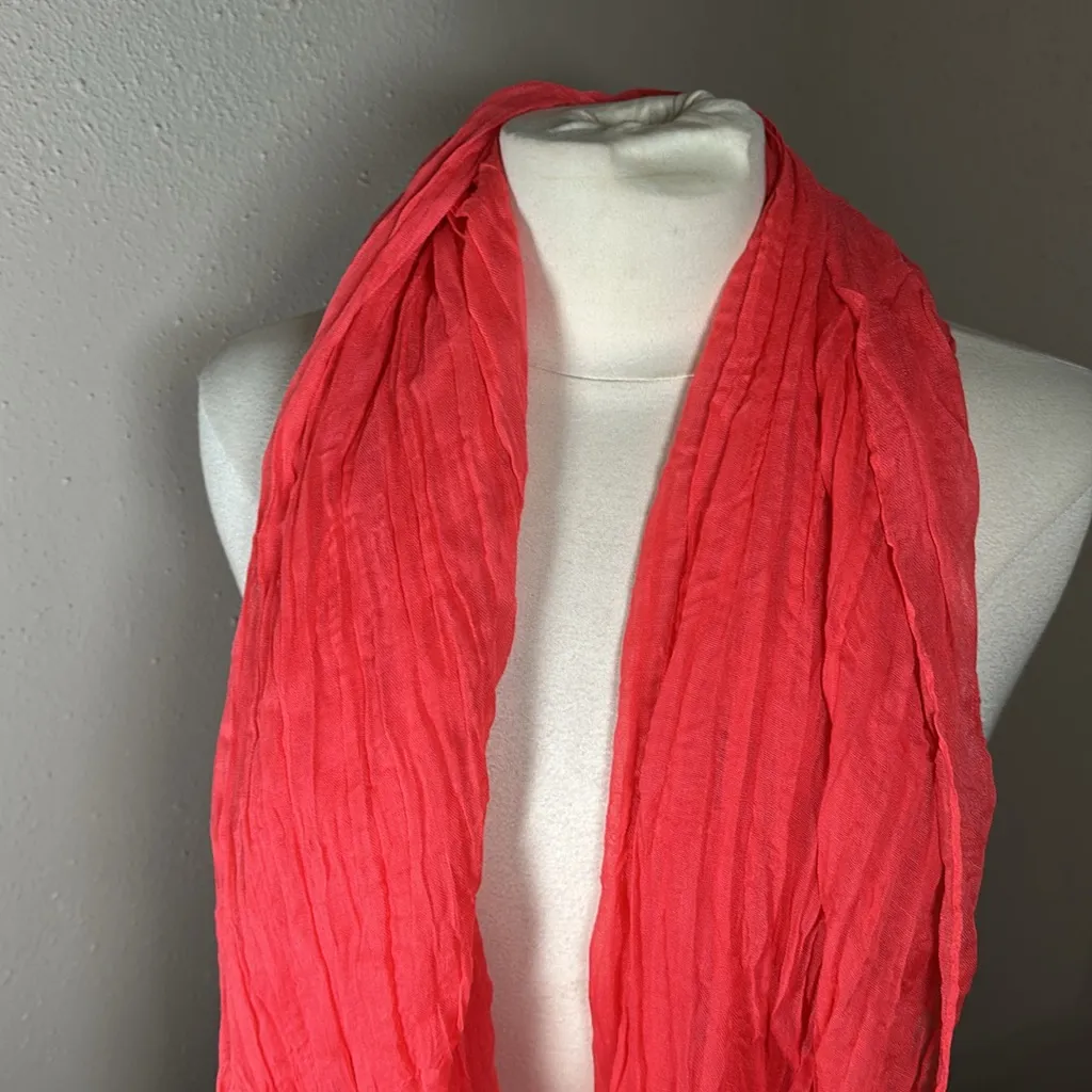 Crinkle Fashion Sheer Scarf with Tassels 36”x72” Watermelon Pink - Image 5