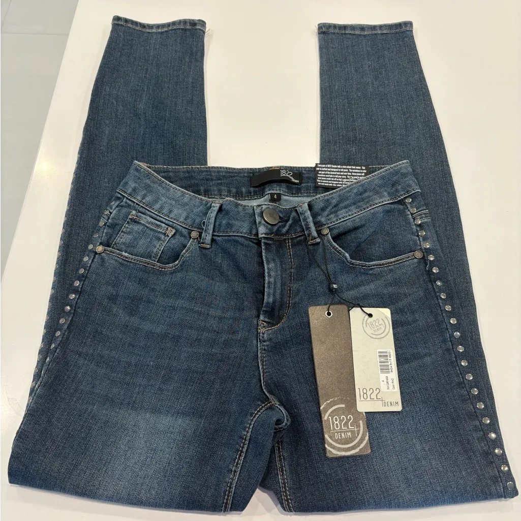 NWT 1822 Vintage Denim ankle skinny jeans size 4. Studded side stripe detail - Image 3