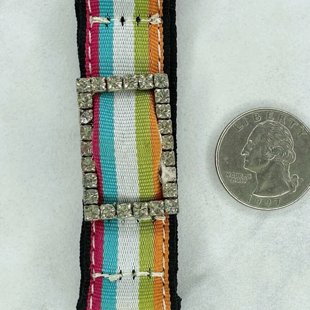 Rhinestone Buckle Striped Ribbon Keychain Keyring Key Fob - Image 7