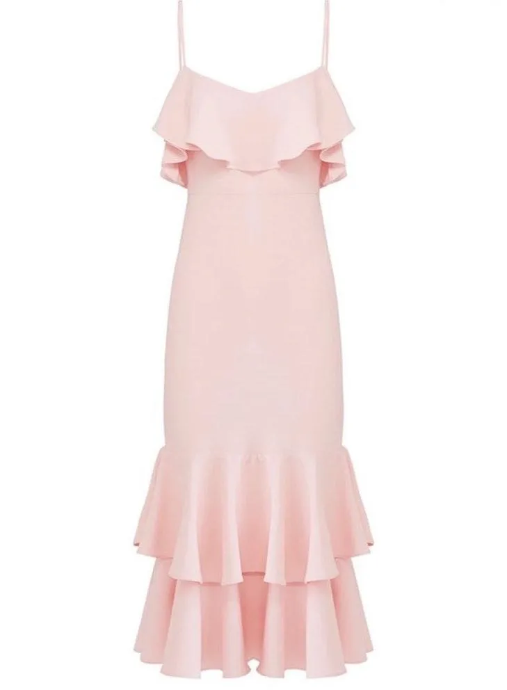 Likely 499  revolve pink ruffle midi dress - Image 4
