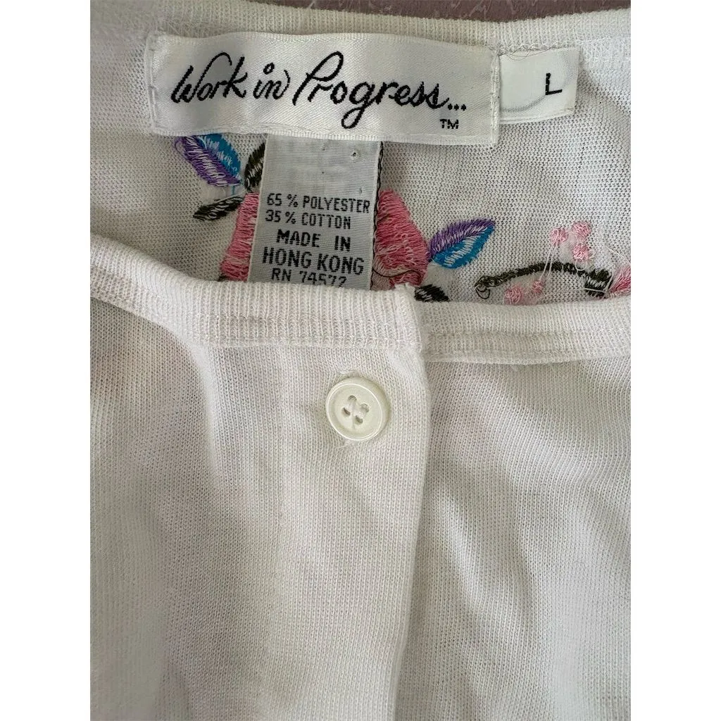 Work in Progress Women's Vintage Ivory Floral‎ Embroidered Blouse Size L Size L - Image 3
