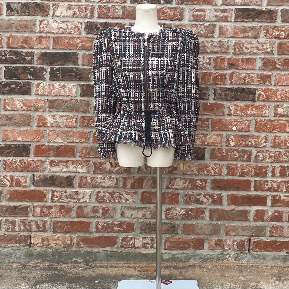 Halogen petite plaid woven blazer with an adjustable waist and fringe / LP - Image 10