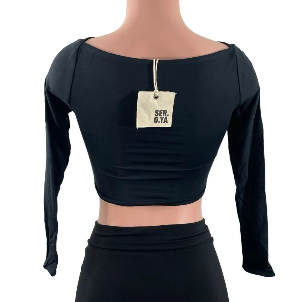 NWT‎ SER.O.YA Ellis Black Twist Front Cut Out Long Sleeve Crop Top Size XS - Image 4