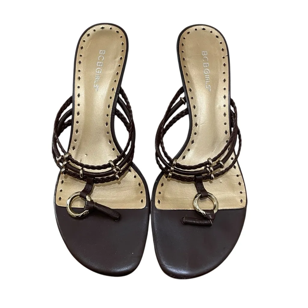 BCBGirls Sunee Braided Leather Ring Sandals Heels Coco Brown Womens Size 10 - Image 3