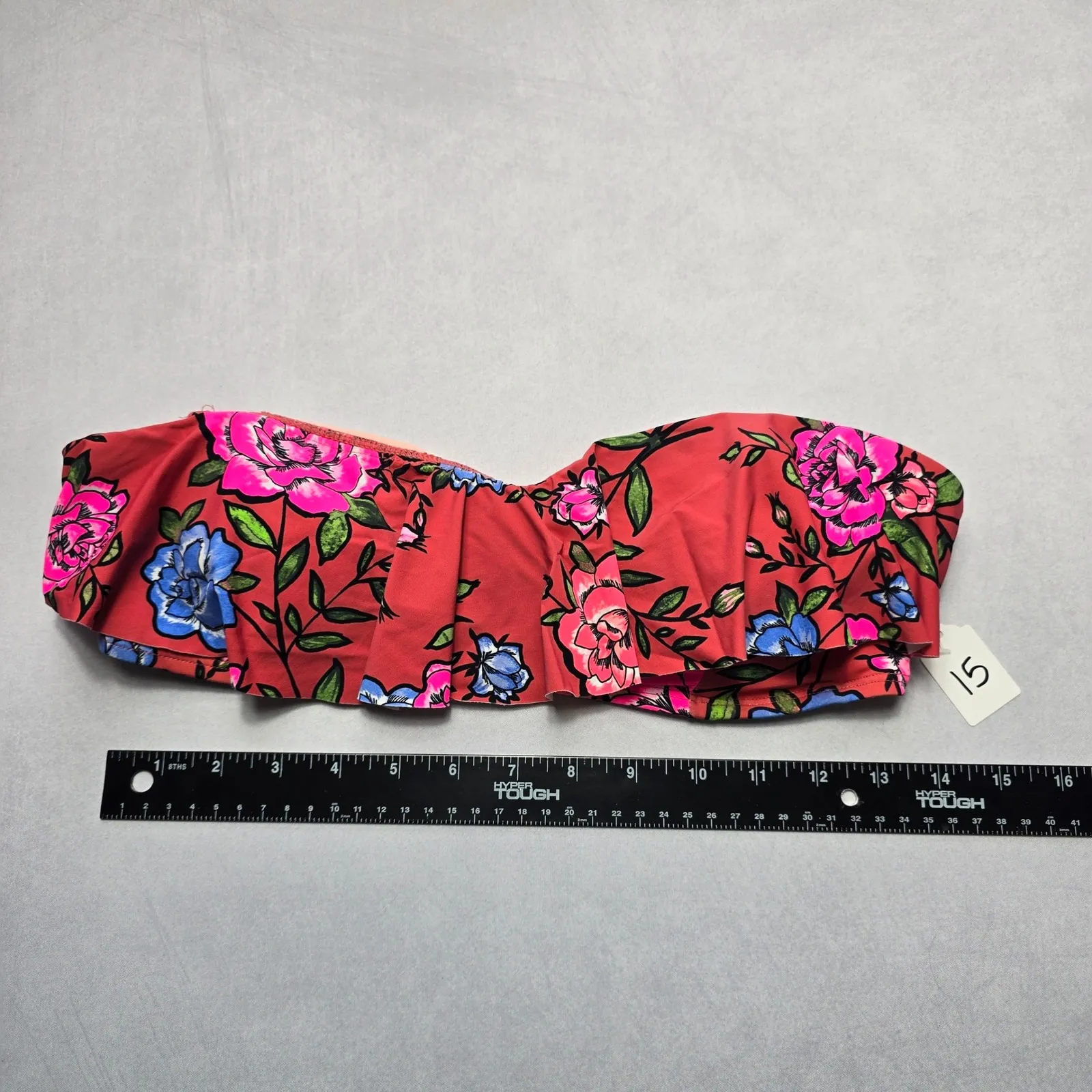 No Boundaries Pink Floral Ruffle Bandeau Swim Sports Bra‎ Bikini Top L Large - Image 3