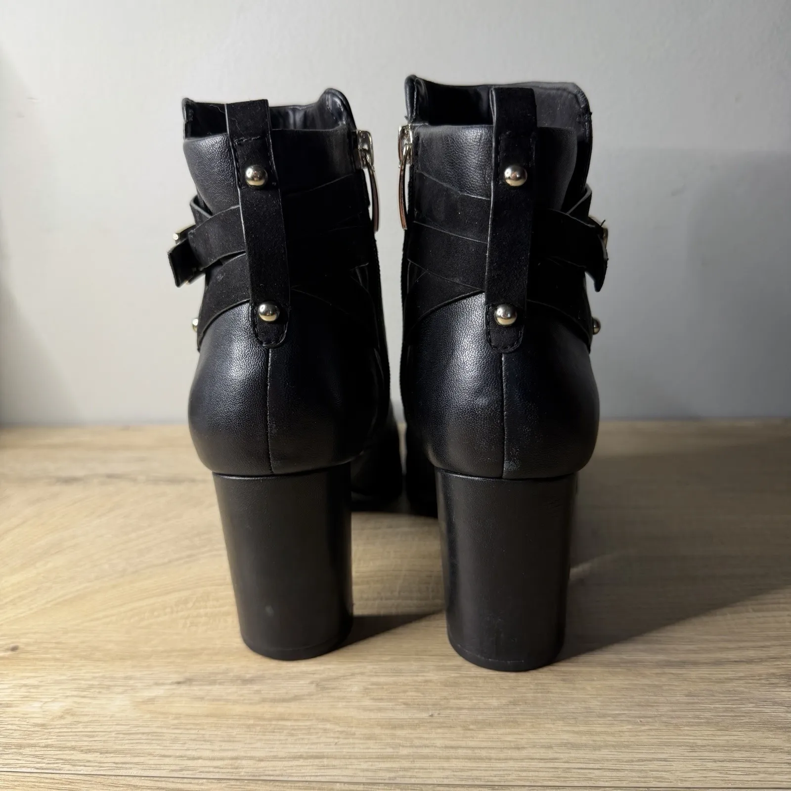 Essex Lane Black Heeled Ankle Boots Pointed Toe Buckle Strap Zip Booties Women 8 - Image 8