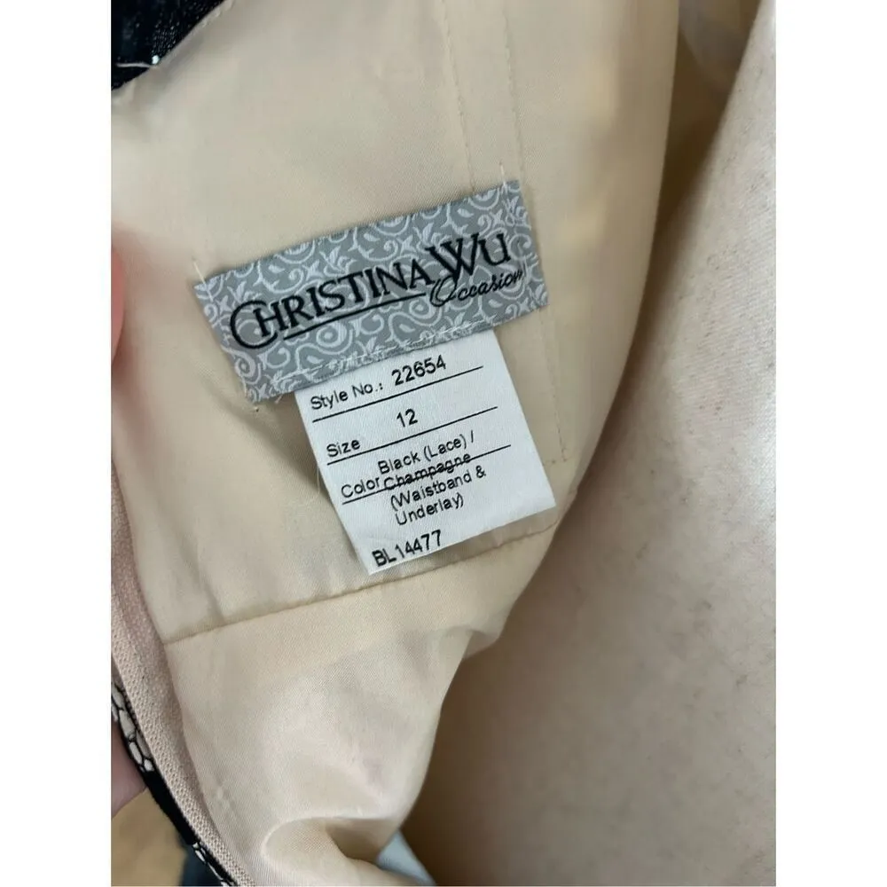 Christina Wu black lace cocktail dress short size 12 wedding guest fancy dinner - Image 4