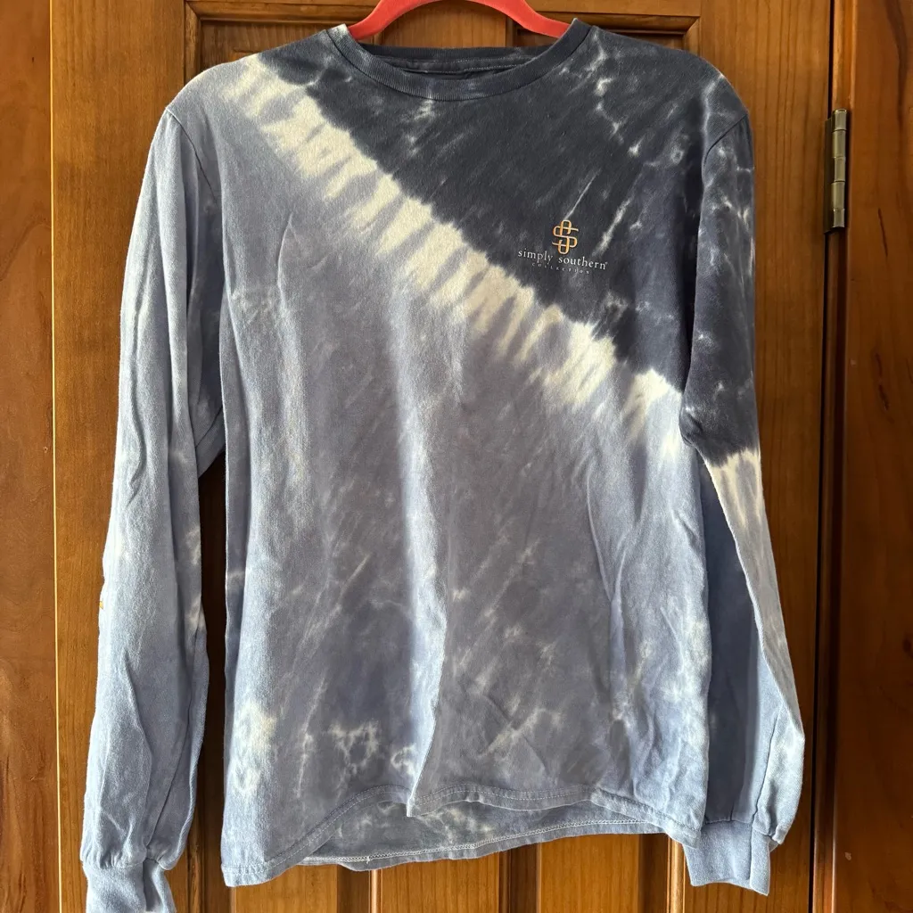 Simply Southern Stay Wild Shirt Women’s Small Blue Tie Dye Mountain Long Sleeve - Image 2