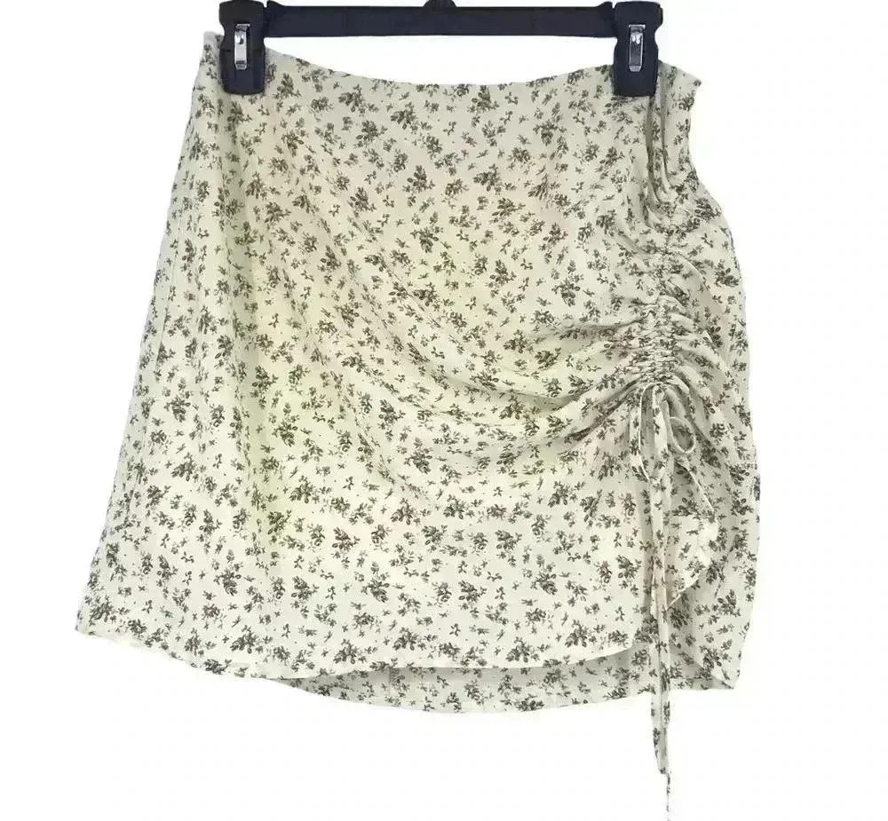 Y2K SKIRT WOMENS MEDIUM RUCHED 90s INSPIRED FLORAL MINI INVISIBLE ZIPPER COTTON - Image 7