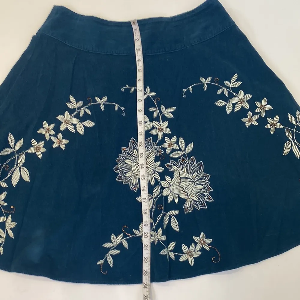 Talbots Petites Teal Corduroy A-Line Floral Beaded Midi Skirt EUC Sz 14P - Image 9