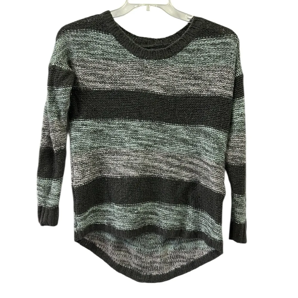 I.N. Studio Gray Knit Button Back Striped Tunic Sweater Womens Petite Medium Size undefined - Image 5