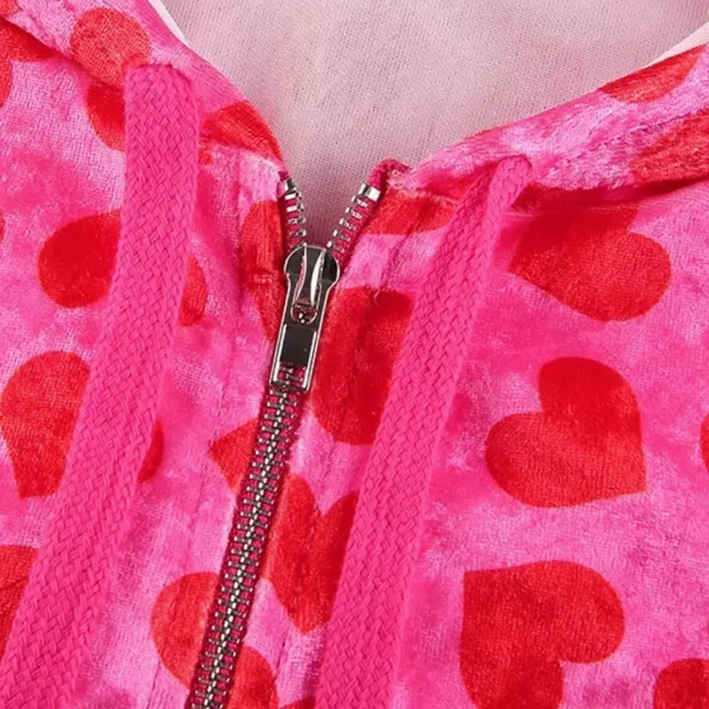 NEW Heart Print Y2K Cropped Hooded Velous Sweater Blue Only Small *Jacket* Punk Size undefined - Image 6