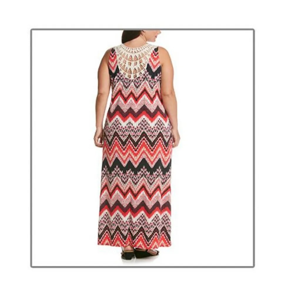 New! NOTATIONS Chevron Print Crochet-Back Detail Plus Size Maxi Dress Size 1X - Image 3