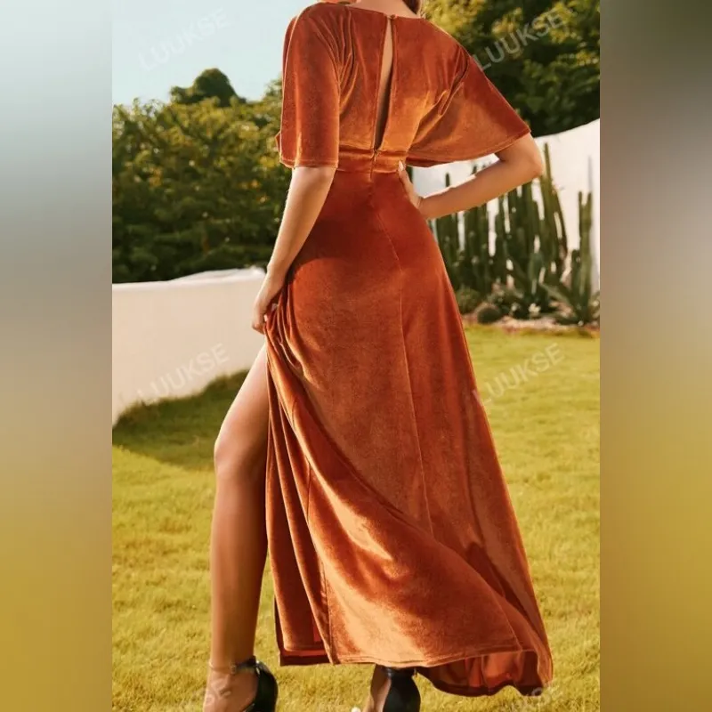 NWT SBetro Orange Velvet Maxi Dress Size Medium - Image 2